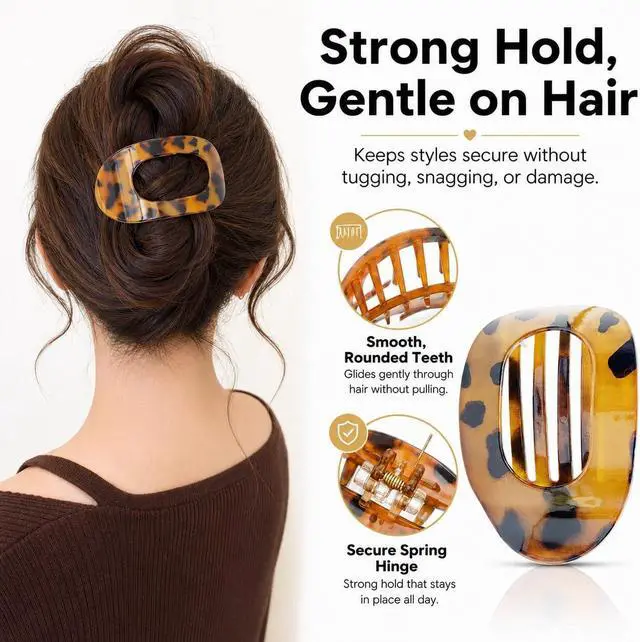 Alt view image 5 of 7 - 4 PCS Flat Hair Clips, Round Flat Claw Clips for Women and Girls, Strong Hold French Hair Clips for Thick Thin Hair, Stylish Medium Classic Hair Barrettes