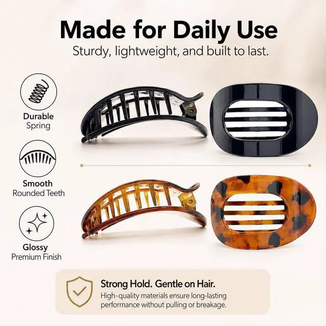 Alt view image 6 of 7 - 4 PCS Flat Hair Clips, Round Flat Claw Clips for Women and Girls, Strong Hold French Hair Clips for Thick Thin Hair, Stylish Medium Classic Hair Barrettes