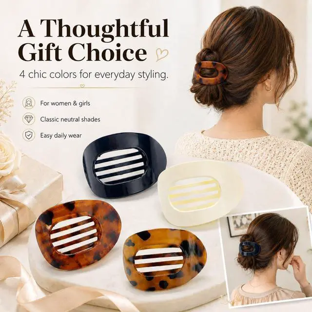 Alt view image 7 of 7 - 4 PCS Flat Hair Clips, Round Flat Claw Clips for Women and Girls, Strong Hold French Hair Clips for Thick Thin Hair, Stylish Medium Classic Hair Barrettes