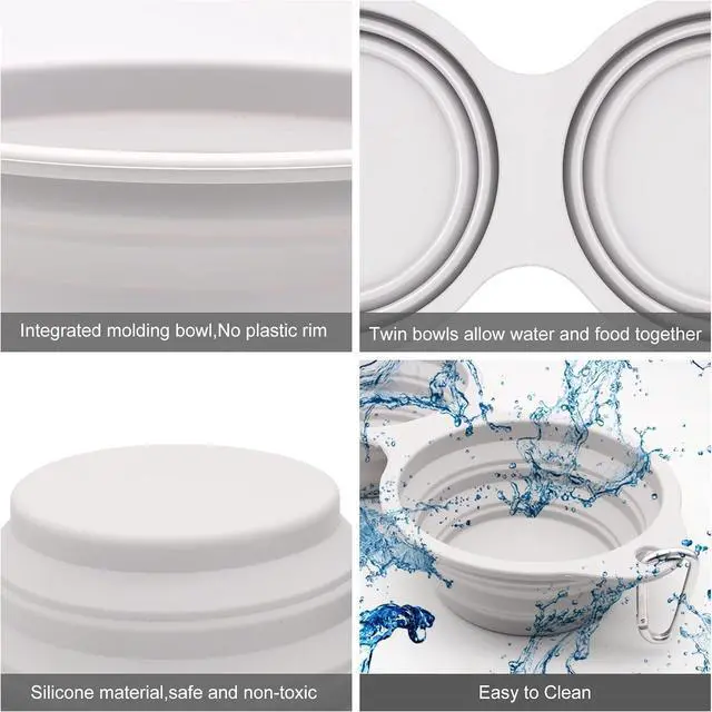 Alt view image 5 of 6 - SLSON Collapsible Dog Bowls,Integrated Molding Dog Double Bowl No Plastic Rim 2 in 1 Foldable Pet Food & Water Bowl Cat Feeder Dish for Walking,Hiking,Camping (Cold Grey)