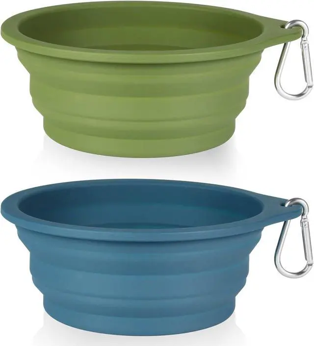 Main image of SLSON 2Pack Collapsible Dog Bowl,Integrated Molding Travel Bowl No Plastic Rim Pet Feeding Bowls for Walking Traveling Outdoors,600ML (Navy Blue+Dark Green)