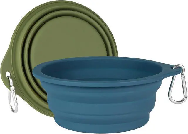 Alt view image 2 of 7 - SLSON 2Pack Collapsible Dog Bowl,Integrated Molding Travel Bowl No Plastic Rim Pet Feeding Bowls for Walking Traveling Outdoors,600ML (Navy Blue+Dark Green)