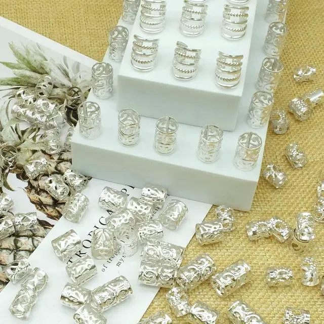Alt view image 4 of 7 - 100 PCS Hair Accessories Loc Hair Jewelry for Women Braids Rings, Dreadlock Accessories Metal Hair Clips Adjustable Cuffs Braiding Hair Rings Decoration
