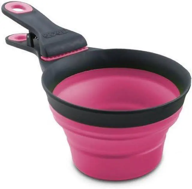 Main image of Dexas Popware for Pets Collapsible Klip Scoop, 3-in-1 Pet Food Scoop, Measuring Cup and Bag Clip, 1/2 Cup Capacity, Pink
