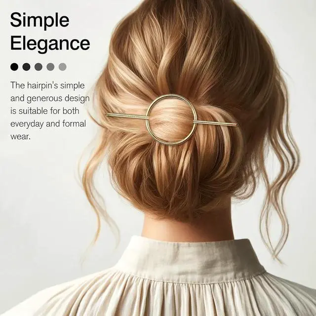 Alt view image 2 of 7 - Gold Round Hair Clips Hollow Circle Hair Barrettes for Women Fashion Geometric Hairpins Minimalist Hair Accessories Hair Fork Metal Ponytail Hairpin Retro for Girls