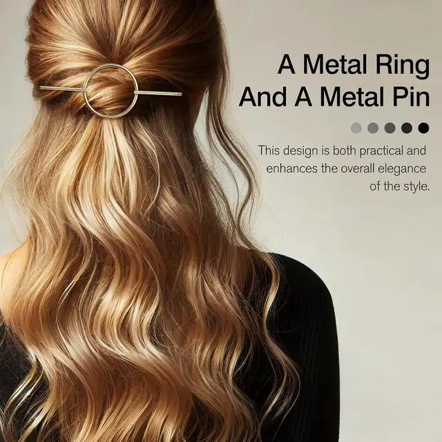 Alt view image 3 of 7 - Gold Round Hair Clips Hollow Circle Hair Barrettes for Women Fashion Geometric Hairpins Minimalist Hair Accessories Hair Fork Metal Ponytail Hairpin Retro for Girls