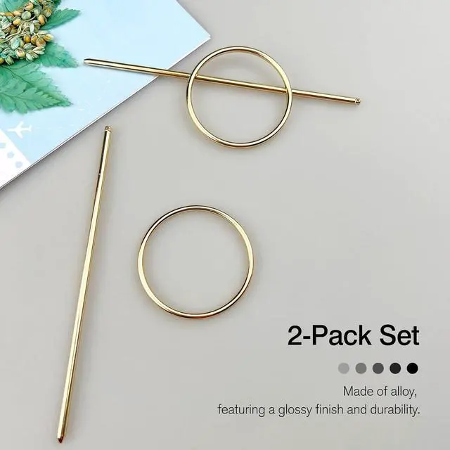 Alt view image 5 of 7 - Gold Round Hair Clips Hollow Circle Hair Barrettes for Women Fashion Geometric Hairpins Minimalist Hair Accessories Hair Fork Metal Ponytail Hairpin Retro for Girls