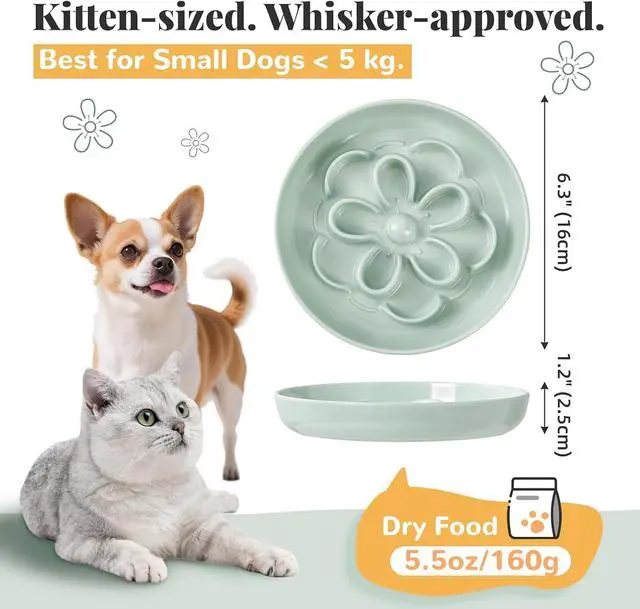 Alt view image 2 of 7 - Melamine Cat Slow Feeder Bowl - Floral Maze Cat Food Dish - Flat Plate for Dry & Wet Food - Cute Kitten Bowl - Dishwasher Safe - 6.3'' W x 1'' H - 5.5 oz (160g) - White