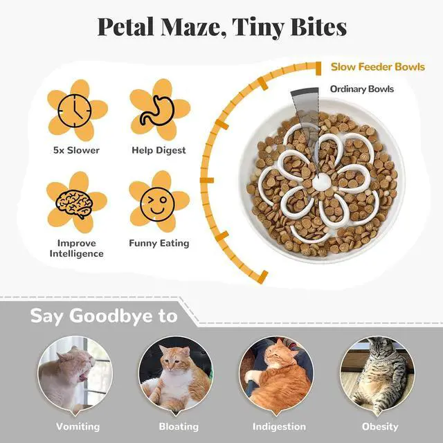 Alt view image 3 of 7 - Melamine Cat Slow Feeder Bowl - Floral Maze Cat Food Dish - Flat Plate for Dry & Wet Food - Cute Kitten Bowl - Dishwasher Safe - 6.3'' W x 1'' H - 5.5 oz (160g) - White
