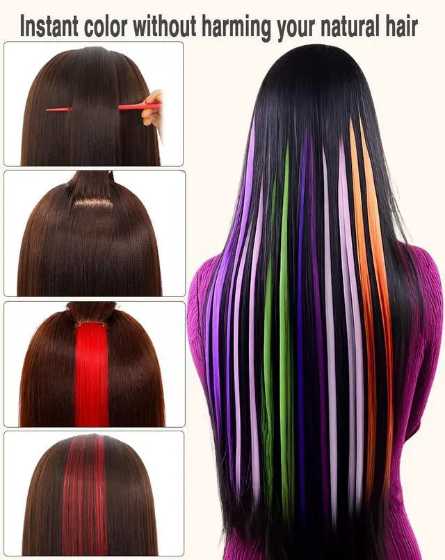Alt view image 2 of 7 - Red Clip In Hair Extensions 22 Inch 12 PCS for Parties Festivals | Night Out, Birthdays & Dress Up Reusable Synthetic Hair for Girls, Women & Teens Gift