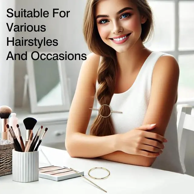 Alt view image 7 of 7 - Gold Round Hair Clips Hollow Circle Hair Barrettes for Women Fashion Geometric Hairpins Minimalist Hair Accessories Hair Fork Metal Ponytail Hairpin Retro for Girls