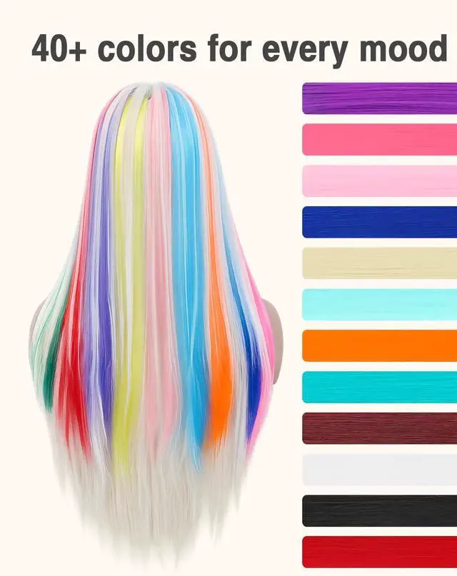 Alt view image 4 of 7 - Red Clip In Hair Extensions 22 Inch 12 PCS for Parties Festivals | Night Out, Birthdays & Dress Up Reusable Synthetic Hair for Girls, Women & Teens Gift