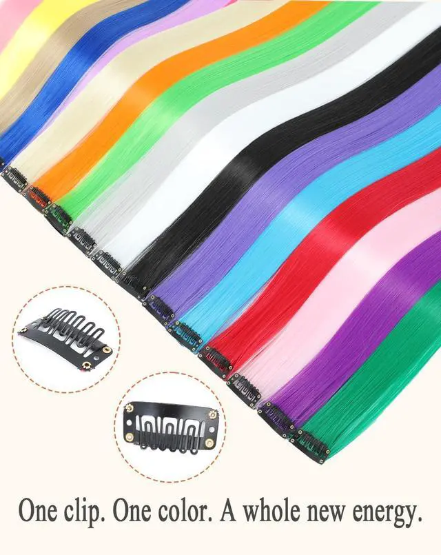 Alt view image 5 of 7 - Red Clip In Hair Extensions 22 Inch 12 PCS for Parties Festivals | Night Out, Birthdays & Dress Up Reusable Synthetic Hair for Girls, Women & Teens Gift