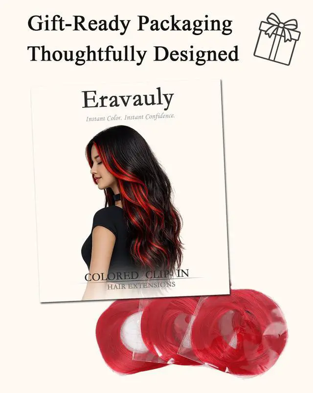 Alt view image 6 of 7 - Red Clip In Hair Extensions 22 Inch 12 PCS for Parties Festivals | Night Out, Birthdays & Dress Up Reusable Synthetic Hair for Girls, Women & Teens Gift