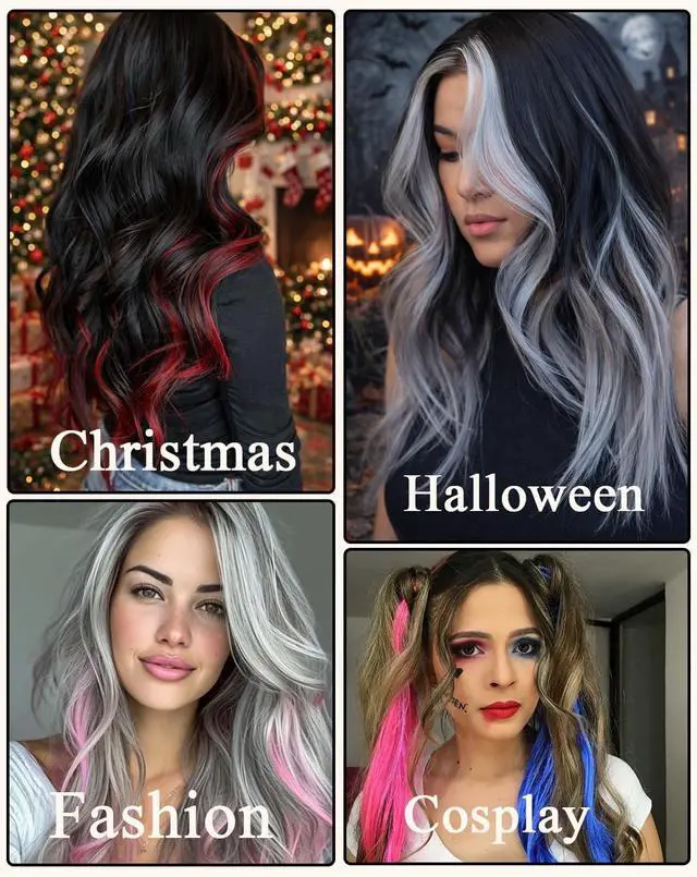 Alt view image 7 of 7 - Red Clip In Hair Extensions 22 Inch 12 PCS for Parties Festivals | Night Out, Birthdays & Dress Up Reusable Synthetic Hair for Girls, Women & Teens Gift