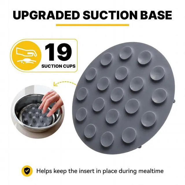 Alt view image 3 of 7 - Slow Feeder Insert for Cat Dog Bowls, Anti-Choking Silicone with Strong Suction Cups, Fits Most Cat Bowls, Ideal for Puppy Small Medium Breeds (Gray)