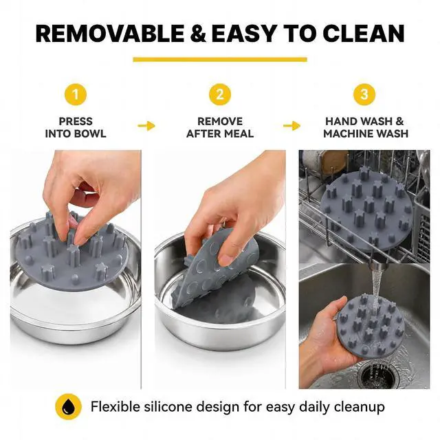 Alt view image 7 of 7 - Slow Feeder Insert for Cat Dog Bowls, Anti-Choking Silicone with Strong Suction Cups, Fits Most Cat Bowls, Ideal for Puppy Small Medium Breeds (Gray)