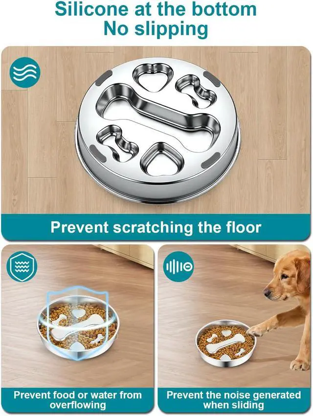 Alt view image 3 of 6 - Slow Feeder Dog Bowls8.2-inch Diameter Dog Slow Feeder Bowl304 Stainless Steel Heavy Duty with Non-Slip Rubber Base2Cups Capacity for Medium & Large Dogs to Slow Down Eating