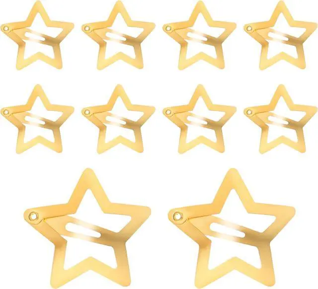 Main image of WLLHYF 10 Pieces Metal Star Snap Hair Clips Silver Cute Small Hair Barrettes Non-slip Hollow Out Stars Hairclips for Kids Girls Women Hairpin Lovely Star Headpieces Hair Accessories (Gold)