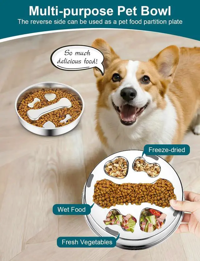Alt view image 6 of 6 - Slow Feeder Dog Bowls8.2-inch Diameter Dog Slow Feeder Bowl304 Stainless Steel Heavy Duty with Non-Slip Rubber Base2Cups Capacity for Medium & Large Dogs to Slow Down Eating