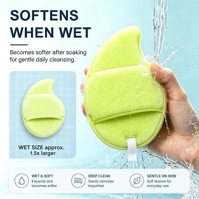 Alt view image 3 of 7 - Facial Sponges for Cleansing, Exfoliating Face Sponge(Pink & Green) | 3-Pack Mango Shape Reusable Makeup Remover Pads for Daily Wash & Gentle Exfoliating