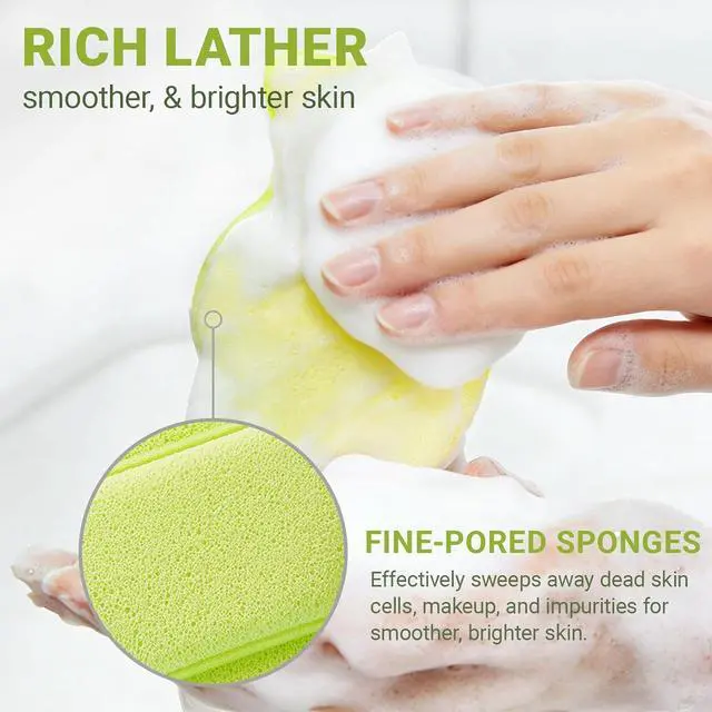 Alt view image 5 of 7 - Facial Sponges for Cleansing, Exfoliating Face Sponge(Pink & Green) | 3-Pack Mango Shape Reusable Makeup Remover Pads for Daily Wash & Gentle Exfoliating