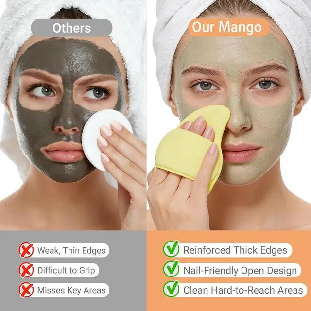 Alt view image 6 of 7 - Facial Sponges for Cleansing, Exfoliating Face Sponge(Pink & Green) | 3-Pack Mango Shape Reusable Makeup Remover Pads for Daily Wash & Gentle Exfoliating