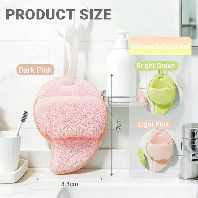 Alt view image 7 of 7 - Facial Sponges for Cleansing, Exfoliating Face Sponge(Pink & Green) | 3-Pack Mango Shape Reusable Makeup Remover Pads for Daily Wash & Gentle Exfoliating