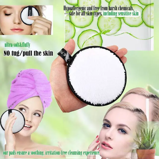 Alt view image 5 of 7 - Reusable Makeup Remover Pads, Facial Make Up Removal Wipes, Washable Face Cleaning Cloths, Soft Makeup Remover Rounds, Hypoallergenic for Mascara, Eye Shadow, Lipstick, Foundation -6 PCS