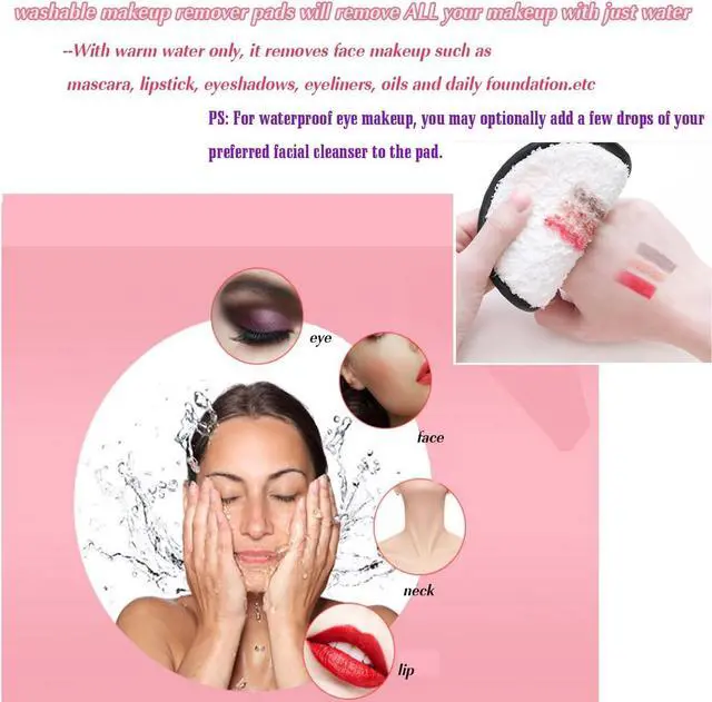 Alt view image 7 of 7 - Reusable Makeup Remover Pads, Facial Make Up Removal Wipes, Washable Face Cleaning Cloths, Soft Makeup Remover Rounds, Hypoallergenic for Mascara, Eye Shadow, Lipstick, Foundation -6 PCS