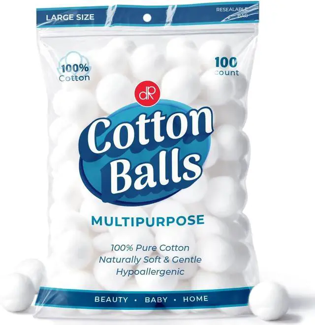 Main image of DecorRack 100 Large Cotton Balls, 100% Pure Cotton, Soft and Absorbent