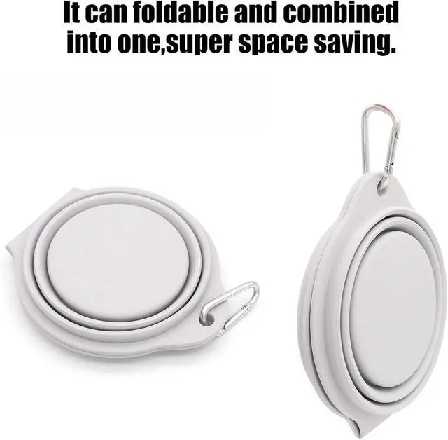 Alt view image 3 of 6 - SLSON Collapsible Dog Bowls,Integrated Molding Dog Double Bowl No Plastic Rim 2 in 1 Foldable Pet Food & Water Bowl Cat Feeder Dish for Walking,Hiking,Camping (Cold Grey)