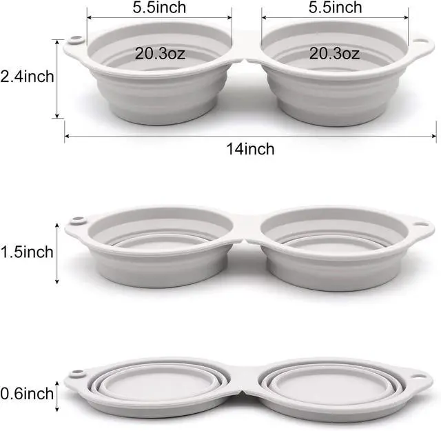 Alt view image 4 of 6 - SLSON Collapsible Dog Bowls,Integrated Molding Dog Double Bowl No Plastic Rim 2 in 1 Foldable Pet Food & Water Bowl Cat Feeder Dish for Walking,Hiking,Camping (Cold Grey)
