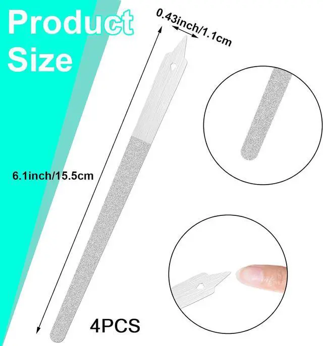 Alt view image 2 of 7 - 4 PCS Diamond Deb Nail File Double Sided Fingernail Files Stainless Steel Nail Filer with Sharp Pointed Tip Metal Nail Files for Natural Nails Manicure Pedicure Toenails Tools for Salon Home