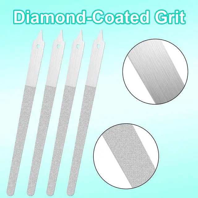 Alt view image 3 of 7 - 4 PCS Diamond Deb Nail File Double Sided Fingernail Files Stainless Steel Nail Filer with Sharp Pointed Tip Metal Nail Files for Natural Nails Manicure Pedicure Toenails Tools for Salon Home