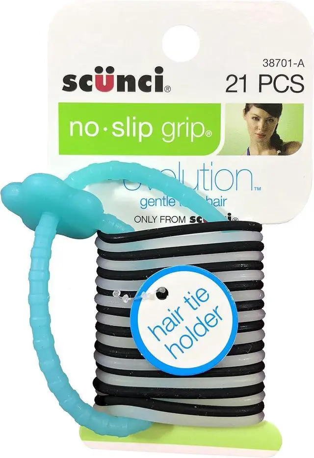 Main image of Scunci No-Slip Grip Gel Evolution Ponytailers with Holder,21-Pieces per pack,1-Pack
