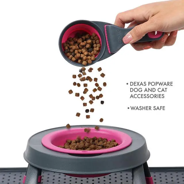 Alt view image 6 of 7 - Dexas Popware for Pets Collapsible Klip Scoop, 3-in-1 Pet Food Scoop, Measuring Cup and Bag Clip, 1/2 Cup Capacity, Pink