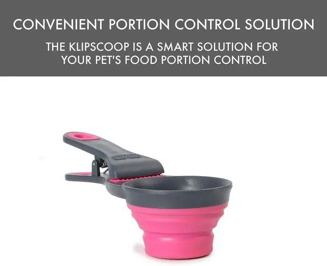 Alt view image 7 of 7 - Dexas Popware for Pets Collapsible Klip Scoop, 3-in-1 Pet Food Scoop, Measuring Cup and Bag Clip, 1/2 Cup Capacity, Pink