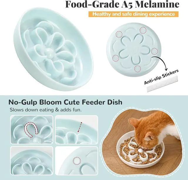 Alt view image 4 of 7 - Melamine Cat Slow Feeder Bowl - Floral Maze Cat Food Dish - Flat Plate for Dry & Wet Food - Cute Kitten Bowl - Dishwasher Safe - 6.3'' W x 1'' H - 5.5 oz (160g) - White