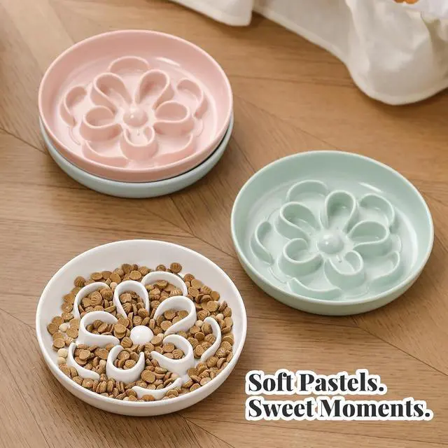 Alt view image 6 of 7 - Melamine Cat Slow Feeder Bowl - Floral Maze Cat Food Dish - Flat Plate for Dry & Wet Food - Cute Kitten Bowl - Dishwasher Safe - 6.3'' W x 1'' H - 5.5 oz (160g) - White