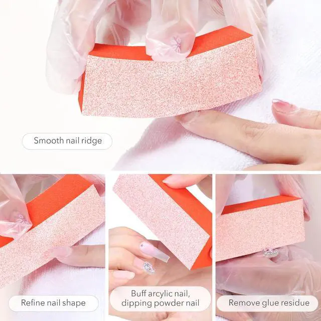 Alt view image 2 of 7 - Nail Buffer Block - Nail Buffer 60/60/60 Grit 10 Pcs 3 Way Orange | 3.5" Long, High-elastic Sponge, Washable & Reusable, Natural Nails Cleanup, Nail Prep, Manicure, Travel Size, Home DIY