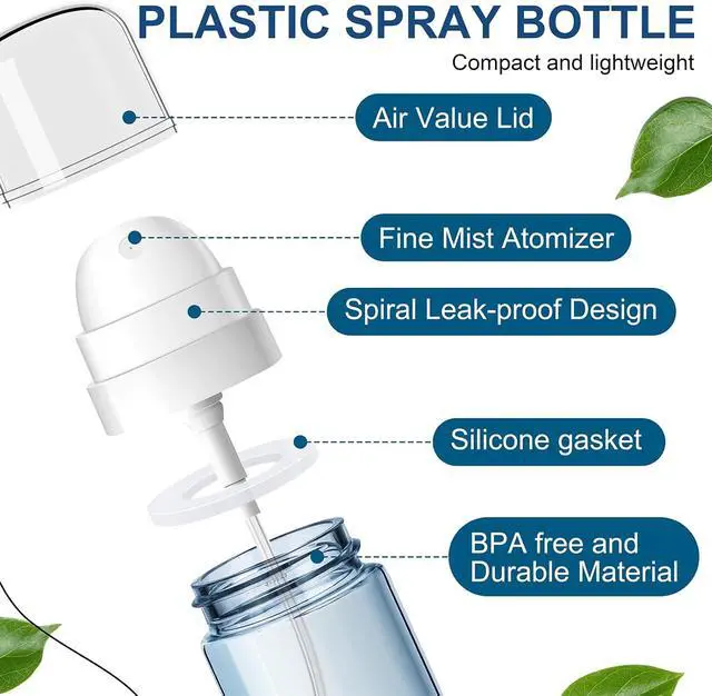 Alt view image 2 of 7 - Yolaist 2 Pack 2oz/60ml Small Spray Bottle, Fine Mist TSA Travel Size Toiletries Sprayer Refillable & Leak Proof Mini Empty Mister for Hair, Face Toner, Cleaning, Plants