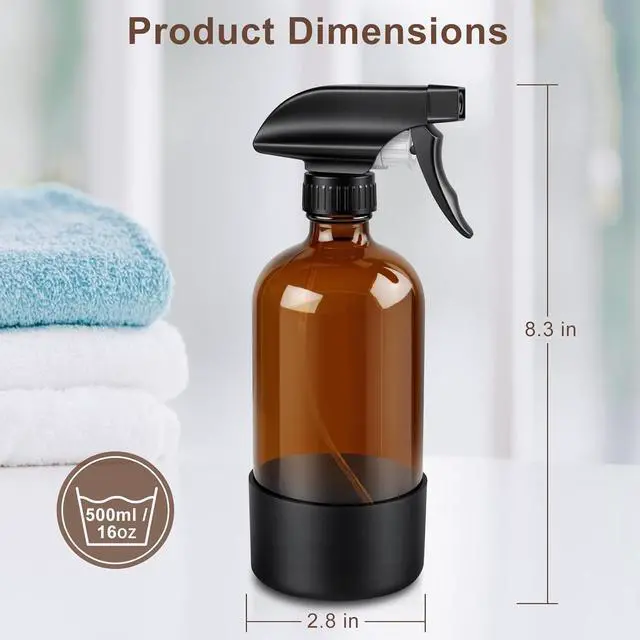 Alt view image 2 of 7 - Ninsula Glass Spray Bottle with Silicone Sleeve Protection, 16 oz Amber Glass Spray Bottles, Refillable Spray Bottle Glass for Cleaning, Watering Plants, Skin Care, Plant Care, Hair Care
