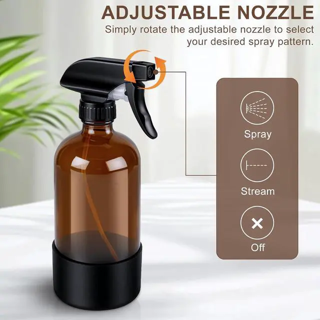 Alt view image 3 of 7 - Ninsula Glass Spray Bottle with Silicone Sleeve Protection, 16 oz Amber Glass Spray Bottles, Refillable Spray Bottle Glass for Cleaning, Watering Plants, Skin Care, Plant Care, Hair Care
