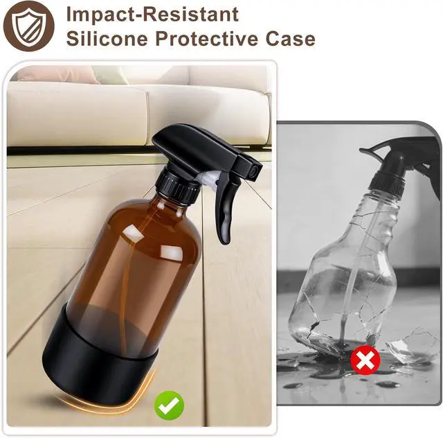 Alt view image 4 of 7 - Ninsula Glass Spray Bottle with Silicone Sleeve Protection, 16 oz Amber Glass Spray Bottles, Refillable Spray Bottle Glass for Cleaning, Watering Plants, Skin Care, Plant Care, Hair Care
