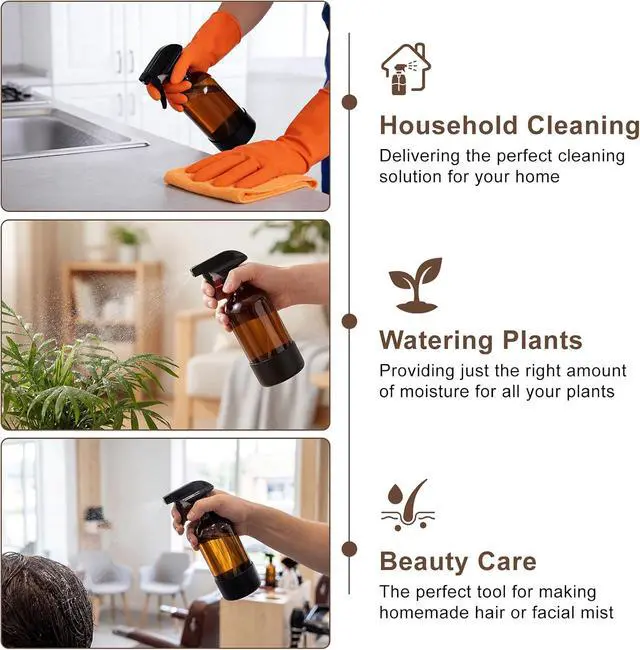 Alt view image 6 of 7 - Ninsula Glass Spray Bottle with Silicone Sleeve Protection, 16 oz Amber Glass Spray Bottles, Refillable Spray Bottle Glass for Cleaning, Watering Plants, Skin Care, Plant Care, Hair Care