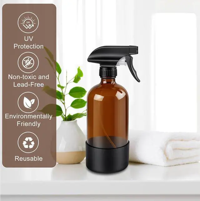 Alt view image 7 of 7 - Ninsula Glass Spray Bottle with Silicone Sleeve Protection, 16 oz Amber Glass Spray Bottles, Refillable Spray Bottle Glass for Cleaning, Watering Plants, Skin Care, Plant Care, Hair Care