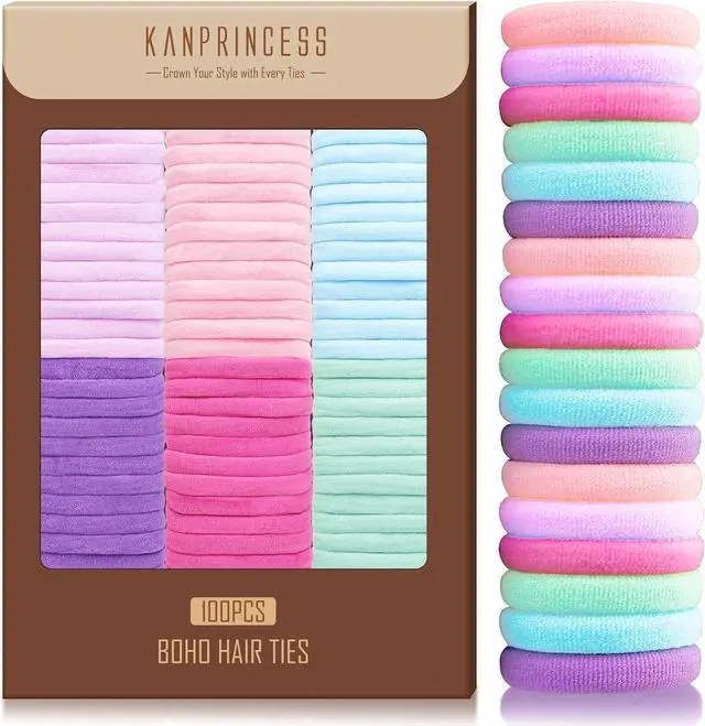 Main image of Kanprincess Nylon Hair Ties, 100PCS No-Damage Soft Bands for Women | Strong elastic ponytail holders for girls.Thick Hair. Cotton-like texture, gentle on hair. Snag-free, durable daily use.