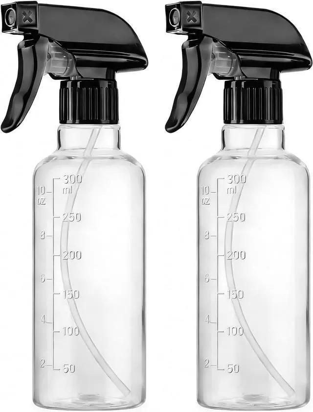 Main image of Plastic Spray Bottles (2 Pack 10 oz), Leakproof Adjustable Fine Mist & Jet Stream Nozzle, Premium BPA-Free Plastic Multi-Purpose for Hair, Plants, Cleaning (2 PACK CLEAR)