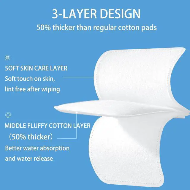 Alt view image 2 of 7 - Square Cotton Pads 150 Counts Lager Size 100% Cotton Makeup Remove Pads Not to Shed or Fall Apart Face Cotton Pads Triple-Layer Design for Daily Skin Care,Lint-Free,7X7.5CM